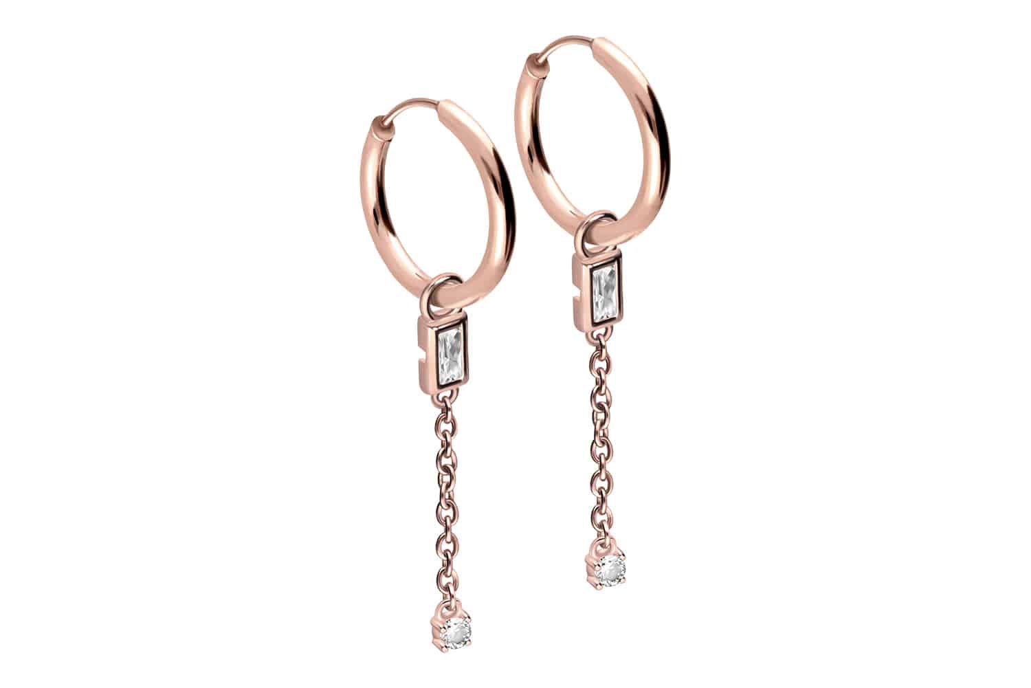 Chirurgenstahl Ohrclicker Creolen KRISTALLE + KETTE von Piercingline